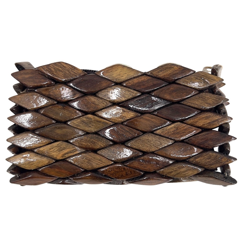 ShanPaulo Wooden Diamond Pattern Coin Purse Makeup Pouch Bag Small‎ Clutch Boho